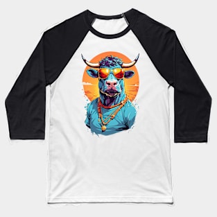 Cool Bull in Sunglasses Baseball T-Shirt